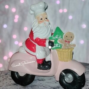 10" Italian Chef Santa Pink Vespa Scooter with Gingerbread Christmas Cookies New